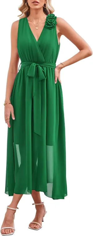Newshows Womens 2025 Summer Wedding Guest Bridesmaid V Neck Sleeveless Long Formal Evening Party Maxi Dress