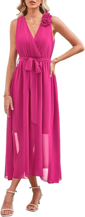 Newshows Womens 2025 Summer Wedding Guest Bridesmaid V Neck Sleeveless Long Formal Evening Party Maxi Dress