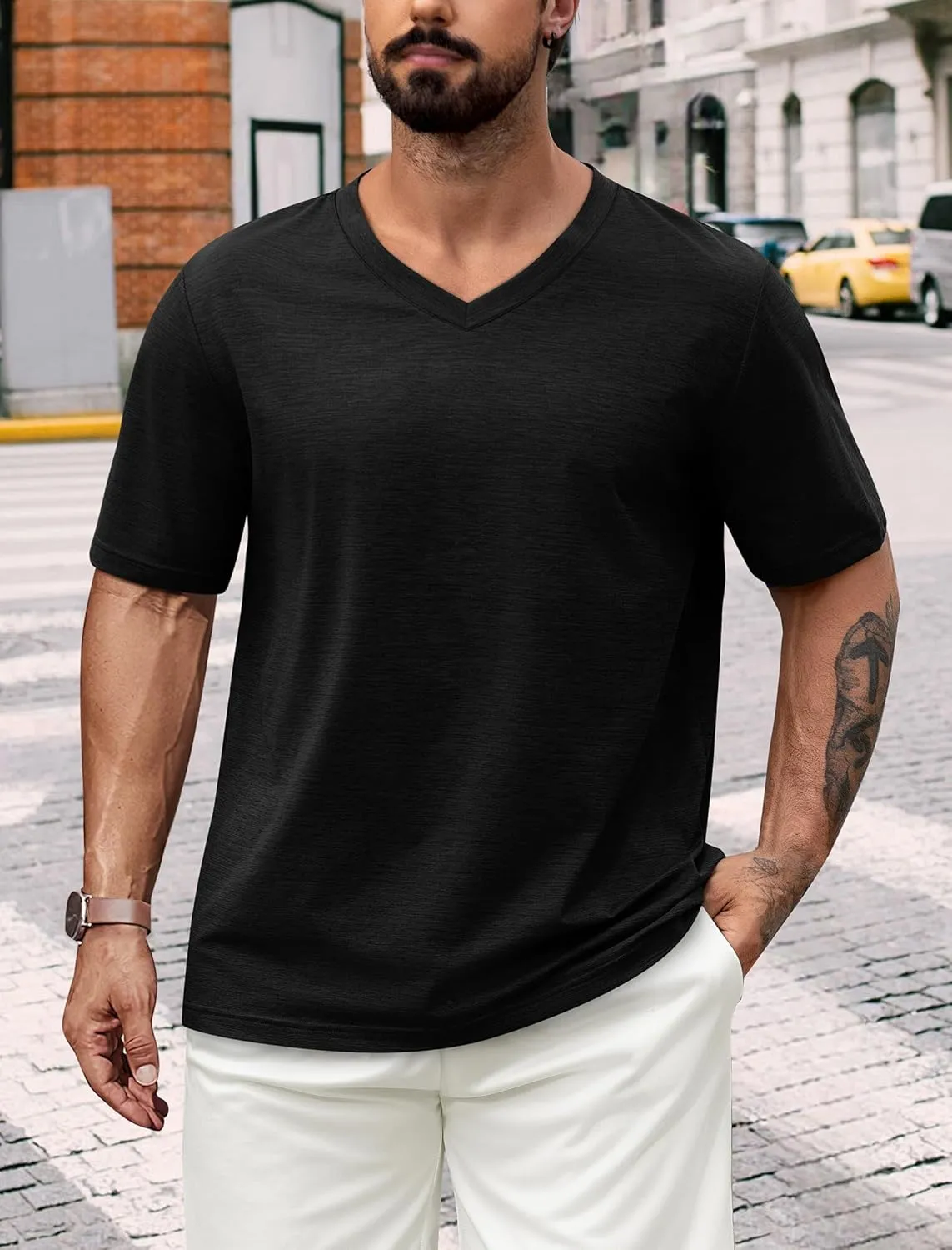 NIASHOT Mens T Shirts Short Sleeve Classic V Neck T-Shirt Casual Summer Basic Tee Shirt