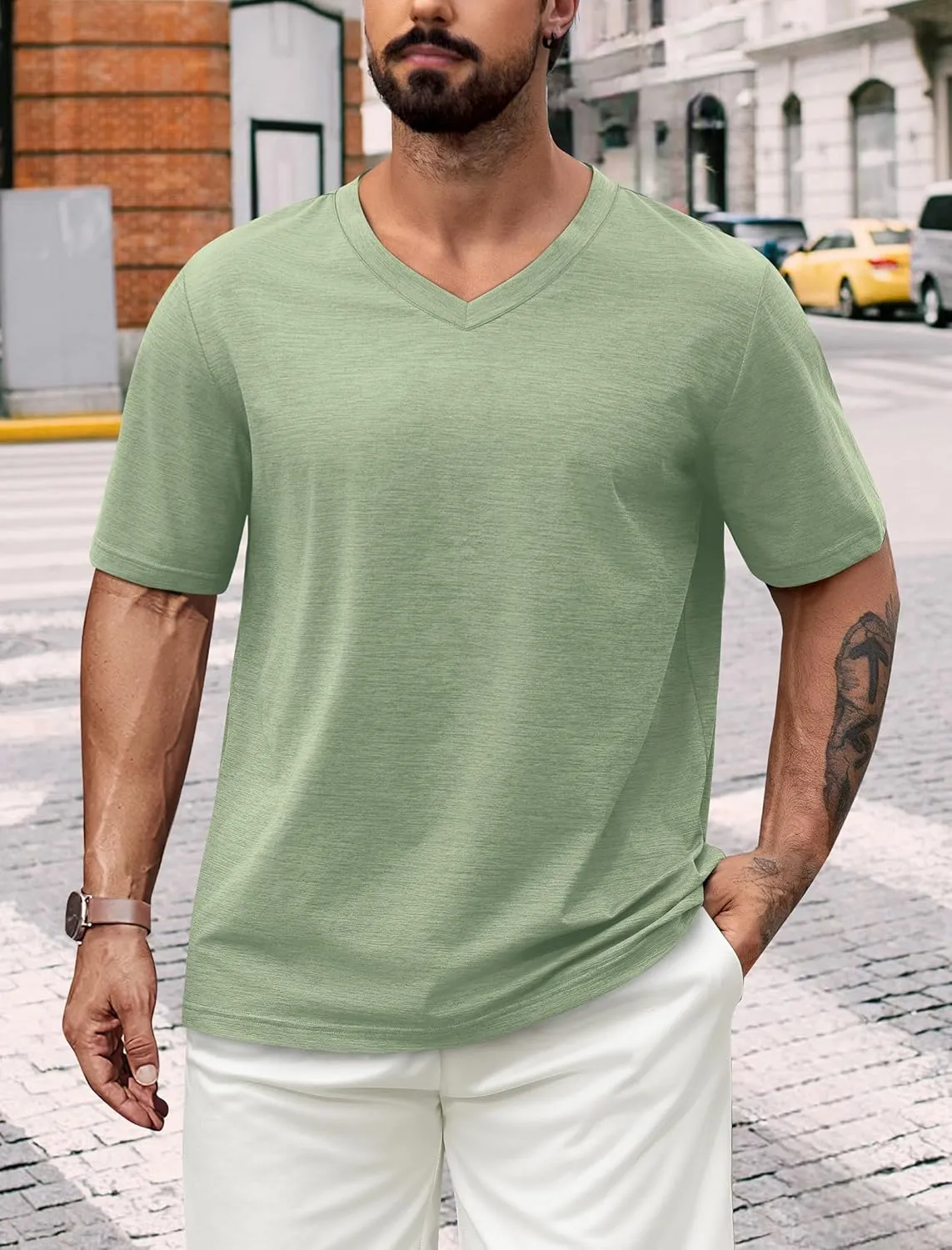 NIASHOT Mens T Shirts Short Sleeve Classic V Neck T-Shirt Casual Summer Basic Tee Shirt
