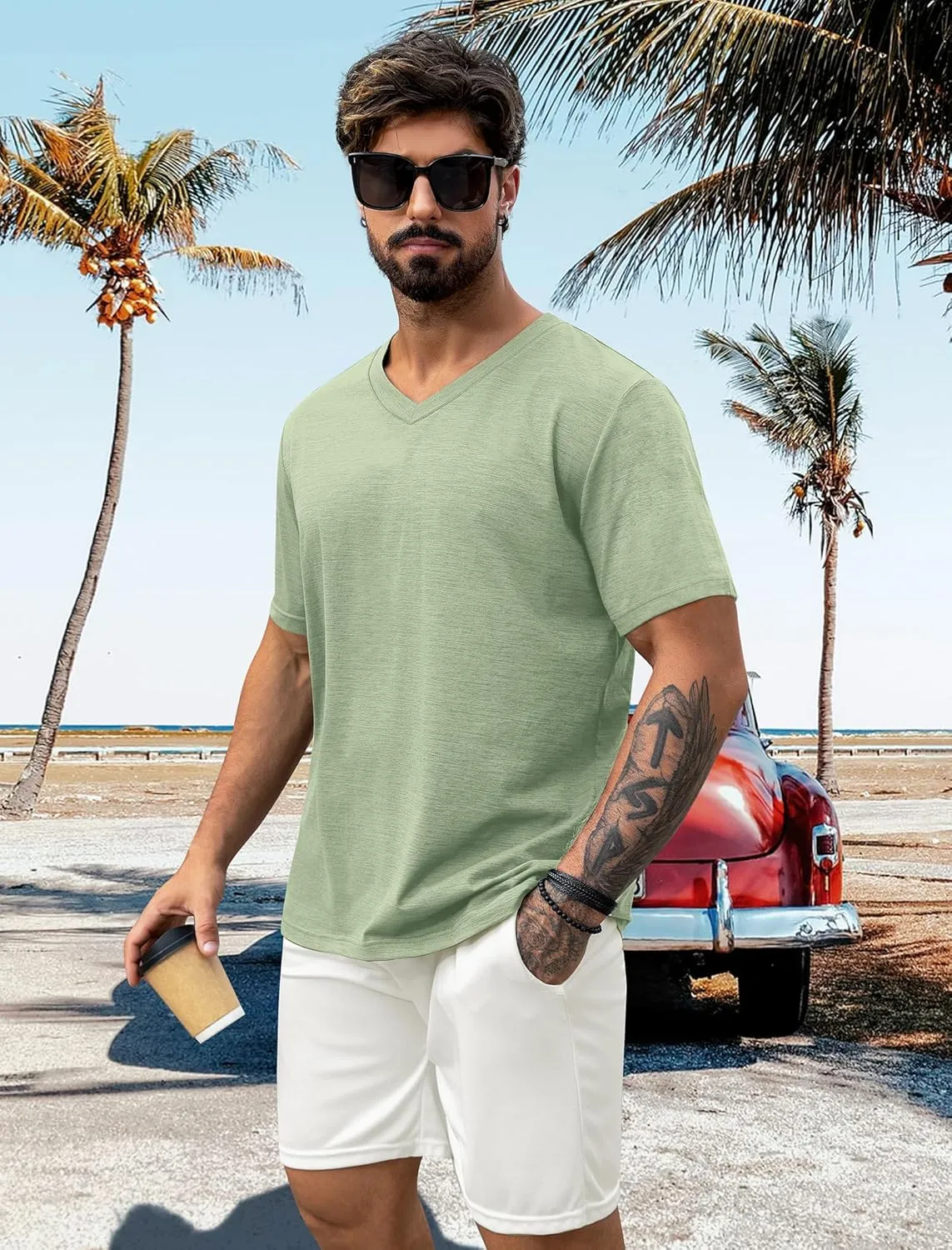 NIASHOT Mens T Shirts Short Sleeve Classic V Neck T-Shirt Casual Summer Basic Tee Shirt