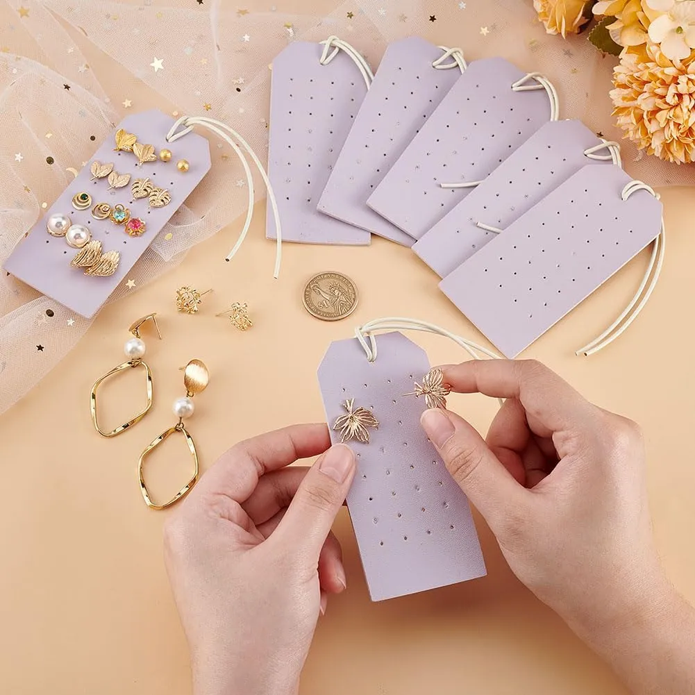 OLYCRAFT 7Pcs Portable Leather Earring Holders Light Purple Leather Earring Displays 4.3x2 Inch Imitation Leather Stud Holder Earring Organizer Hanging Jewelry Organizer for Earrings Studs Jewelry