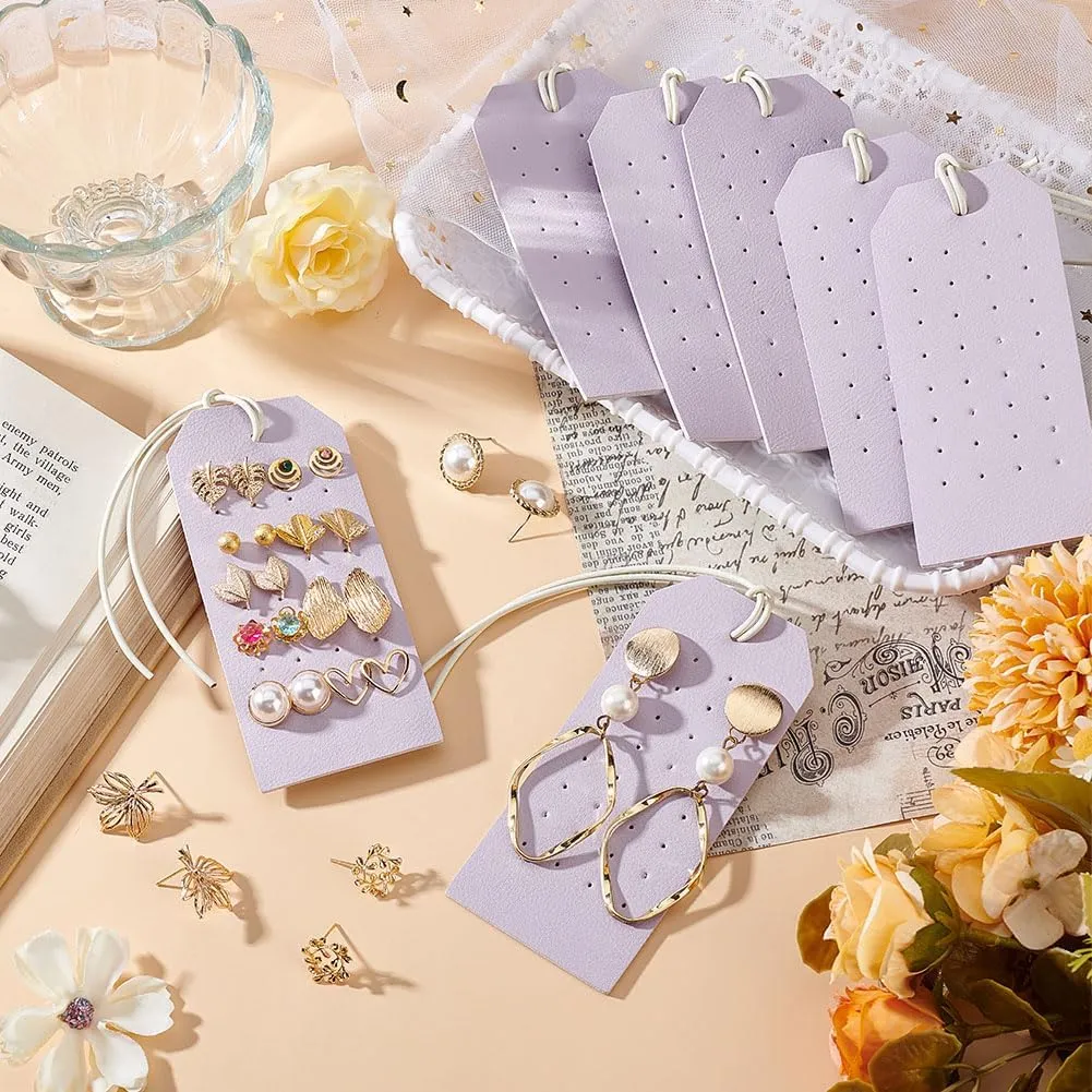 OLYCRAFT 7Pcs Portable Leather Earring Holders Light Purple Leather Earring Displays 4.3x2 Inch Imitation Leather Stud Holder Earring Organizer Hanging Jewelry Organizer for Earrings Studs Jewelry