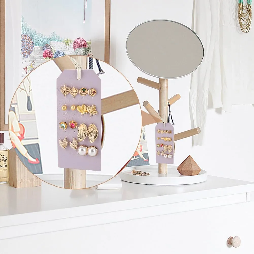 OLYCRAFT 7Pcs Portable Leather Earring Holders Light Purple Leather Earring Displays 4.3x2 Inch Imitation Leather Stud Holder Earring Organizer Hanging Jewelry Organizer for Earrings Studs Jewelry