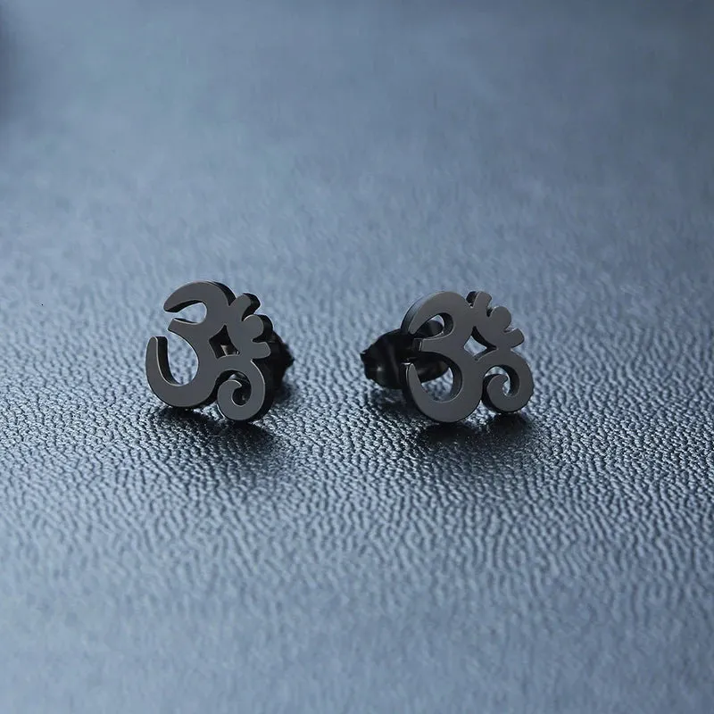 OM SYMBOL AUM STUD EARRING STAINLESS STEEL YOGA AND MEDITATION UNISEX JEWELRY GIFTS FOR YOGA LOVERS