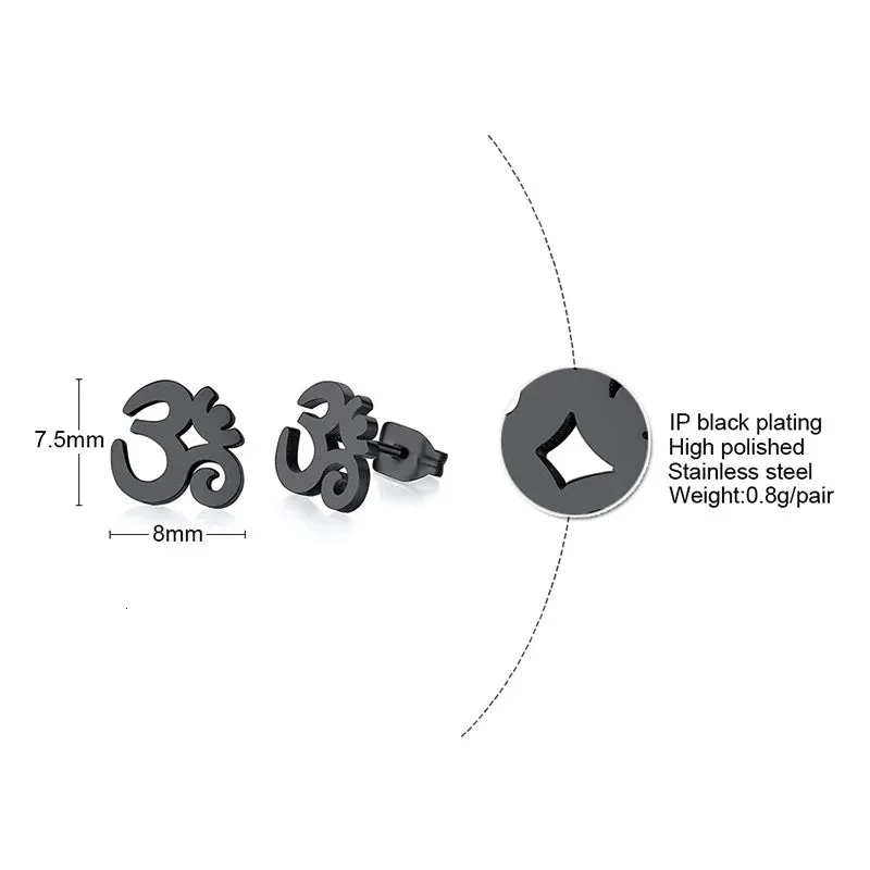 OM SYMBOL AUM STUD EARRING STAINLESS STEEL YOGA AND MEDITATION UNISEX JEWELRY GIFTS FOR YOGA LOVERS