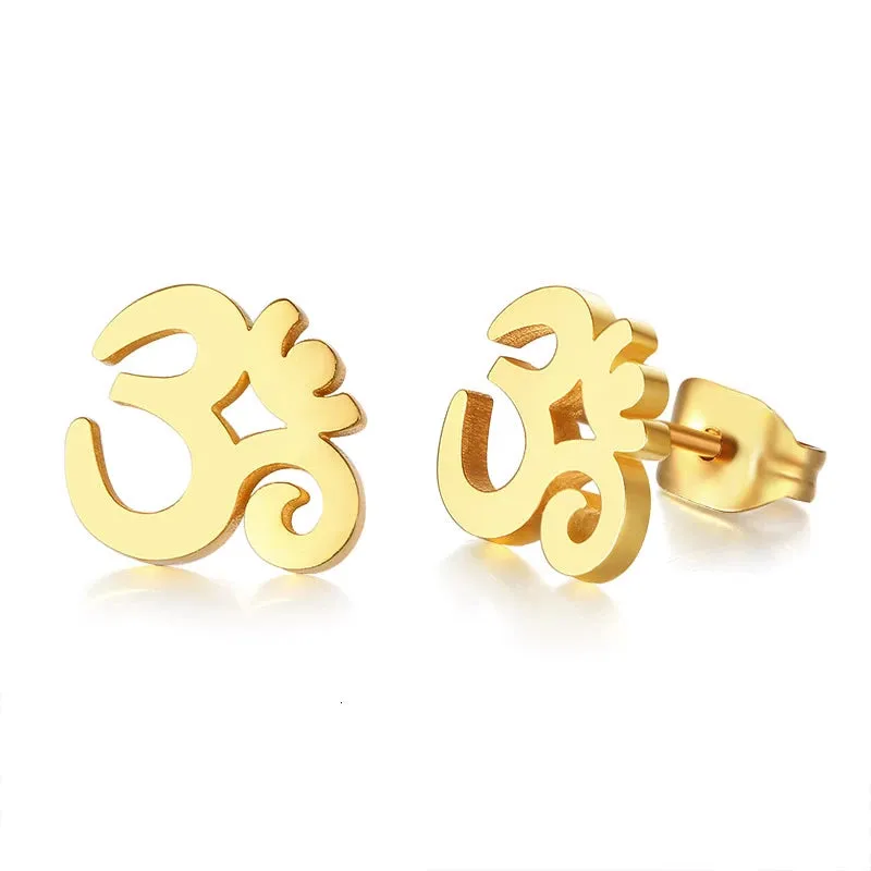 OM SYMBOL AUM STUD EARRING STAINLESS STEEL YOGA AND MEDITATION UNISEX JEWELRY GIFTS FOR YOGA LOVERS