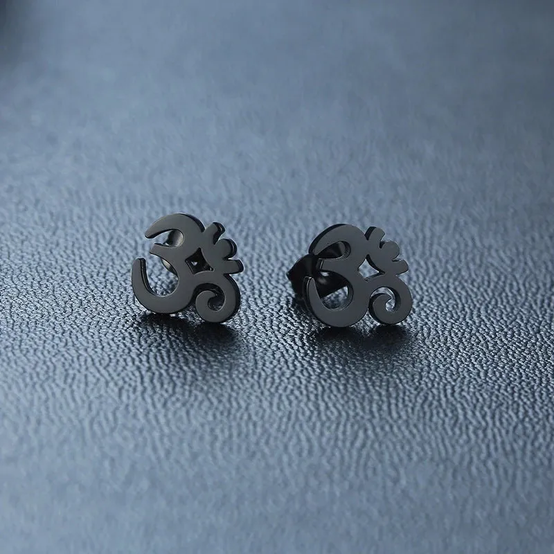 OM SYMBOL AUM STUD EARRING STAINLESS STEEL YOGA AND MEDITATION UNISEX JEWELRY GIFTS FOR YOGA LOVERS