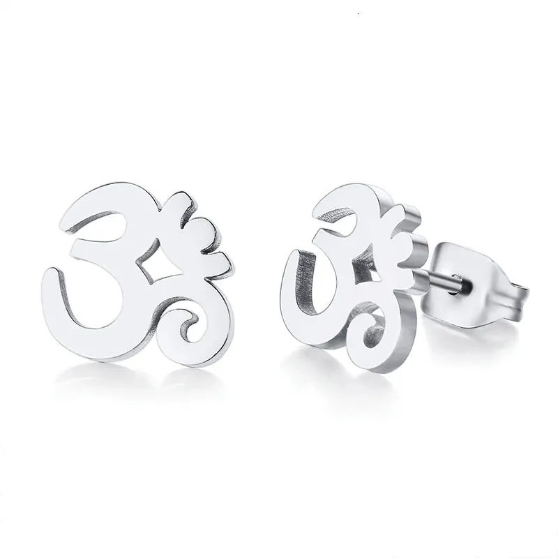 OM SYMBOL AUM STUD EARRING STAINLESS STEEL YOGA AND MEDITATION UNISEX JEWELRY GIFTS FOR YOGA LOVERS
