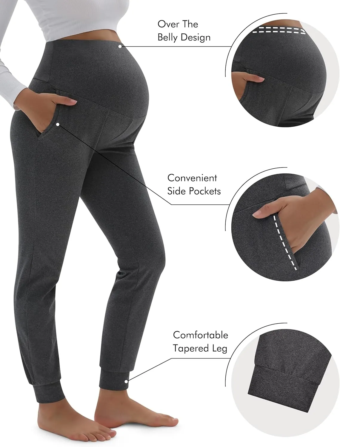 Peauty Buttery Soft Maternity Jogger Pants with Cuffed Tapered Legs, Over The Belly Design for Lounge & Active Wear