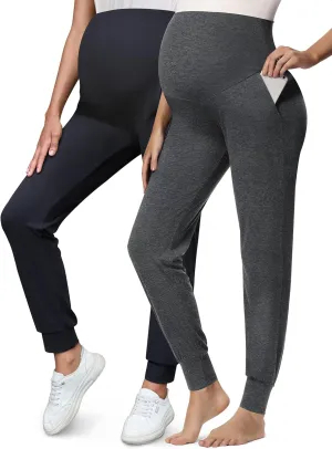Peauty Buttery Soft Maternity Jogger Pants with Cuffed Tapered Legs, Over The Belly Design for Lounge & Active Wear