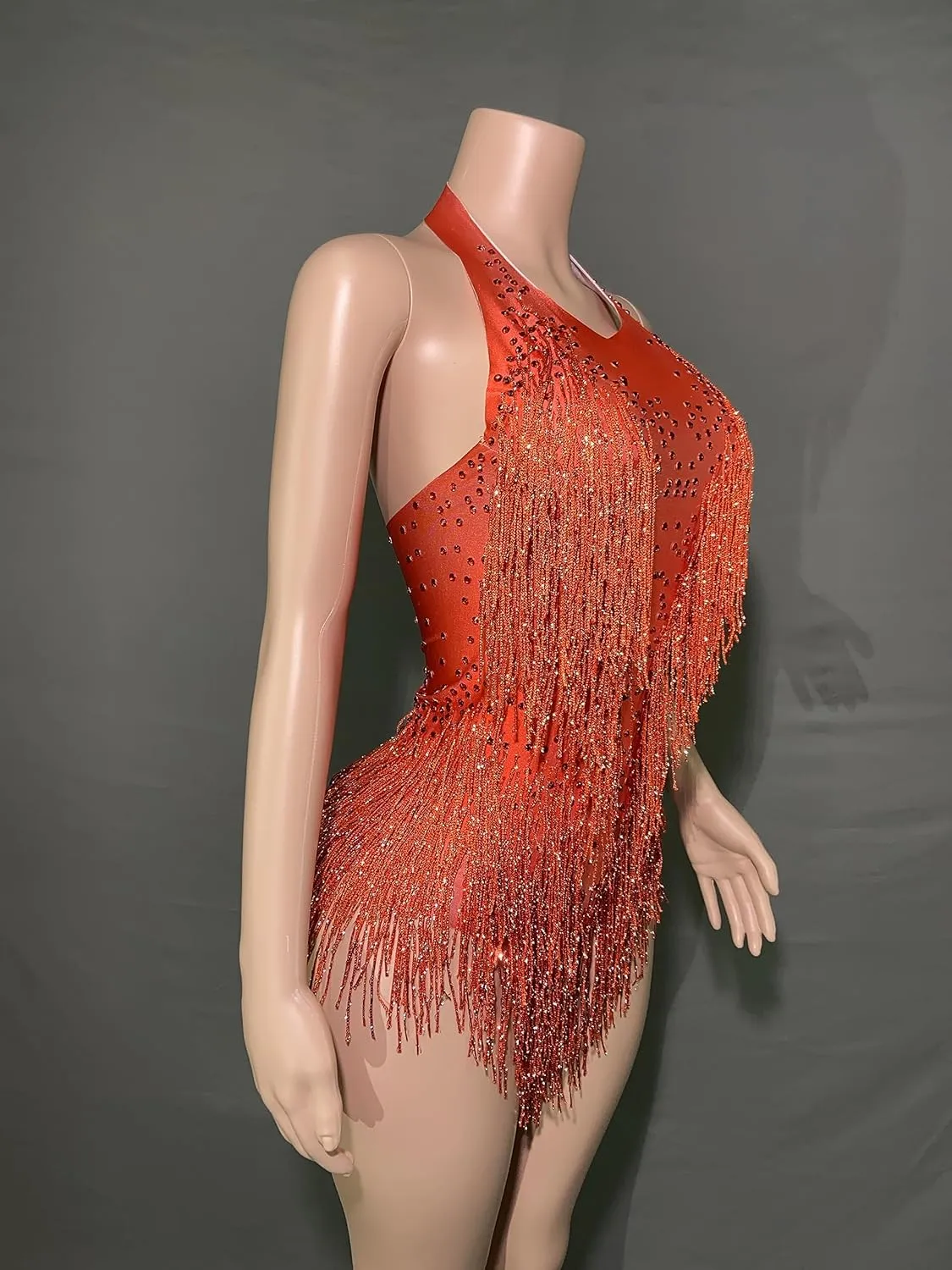 Rhinestones Fringe Skirt Bodysuit Women's Birthday Party Evening Costume Nightclub Dance Wear New Colored