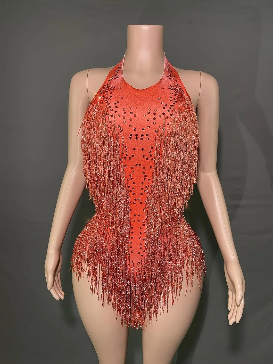 Rhinestones Fringe Skirt Bodysuit Women's Birthday Party Evening Costume Nightclub Dance Wear New Colored