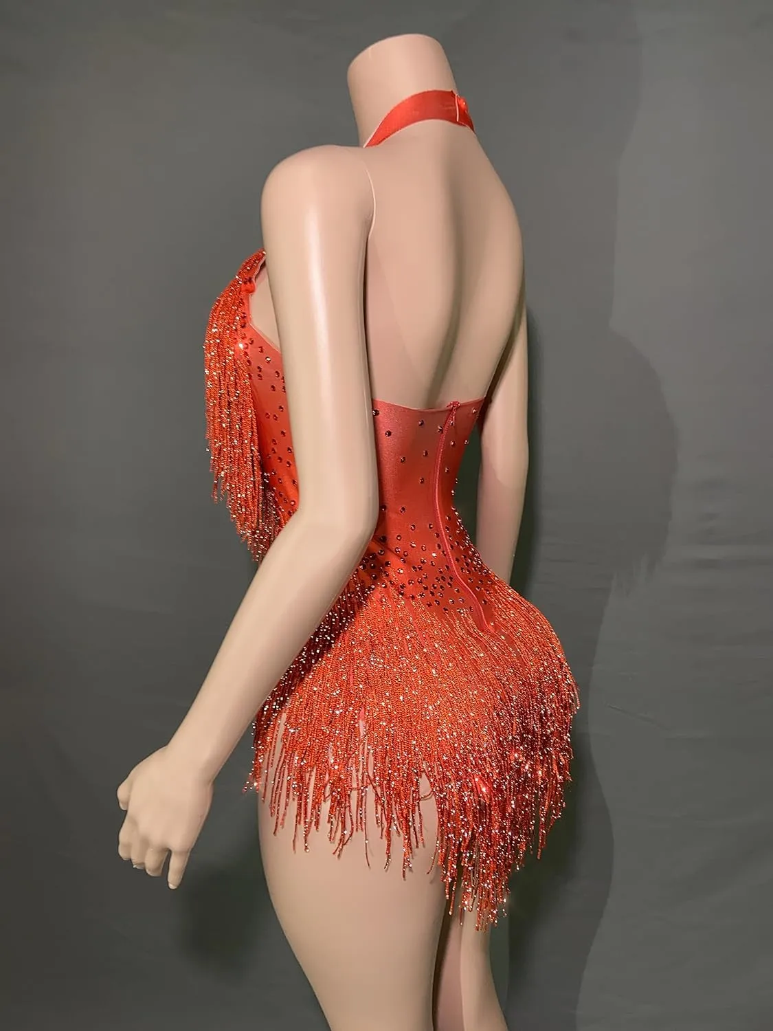 Rhinestones Fringe Skirt Bodysuit Women's Birthday Party Evening Costume Nightclub Dance Wear New Colored