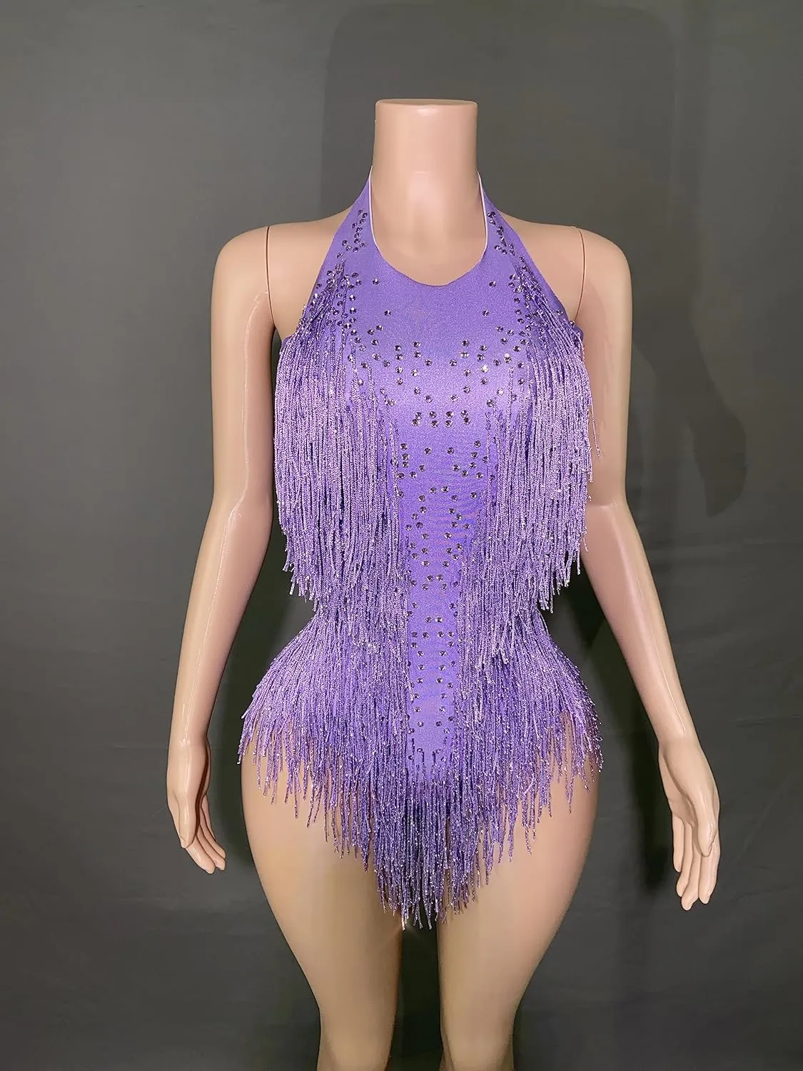 Rhinestones Fringe Skirt Bodysuit Women's Birthday Party Evening Costume Nightclub Dance Wear New Colored