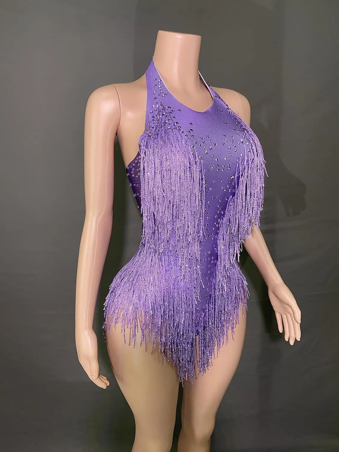 Rhinestones Fringe Skirt Bodysuit Women's Birthday Party Evening Costume Nightclub Dance Wear New Colored