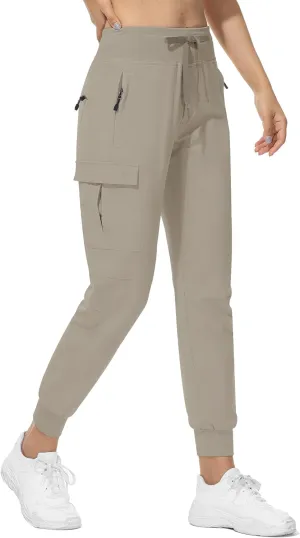 RlaGed Womens Cargo Hiking Pants Lightweight Joggers Quick Dry Water Resistant Outdoor Fishing UPF 50 Zipper Pockets
