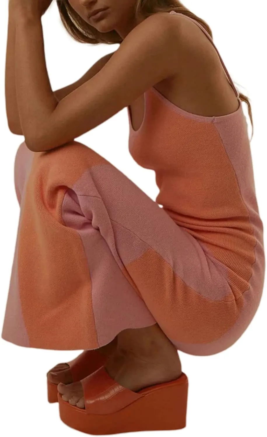 Sexy Knit Bodycon Dress for Women Sleeveless Spaghetti Strap Cut Out Maxi Dress Backless Y2K Summer Beach Dresses