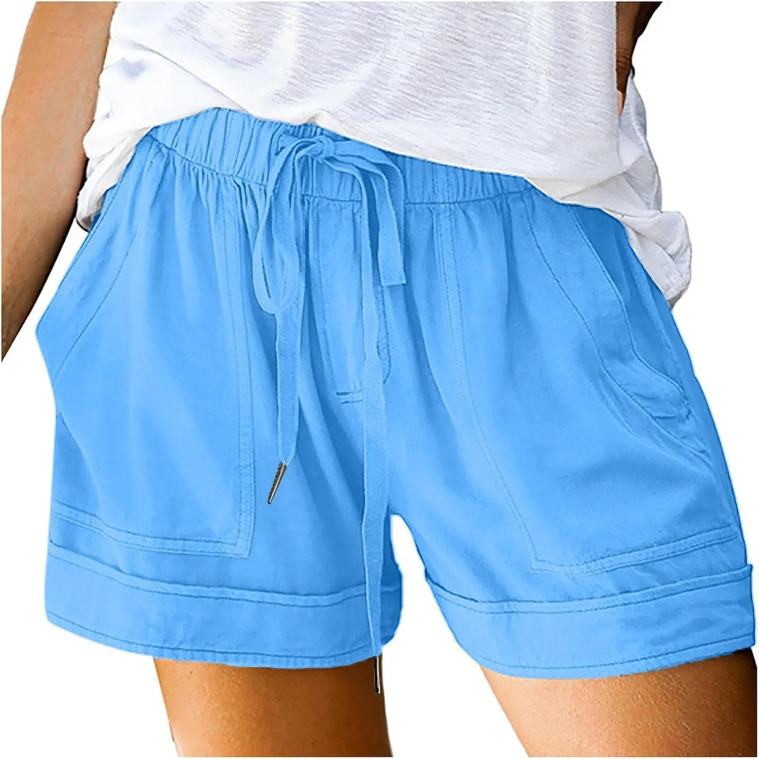 Shorts for Women Trendy 2025 Casual Summer Drawstring Shorts with Pockets Beach Loose Elastic Waist Vacation Clothes