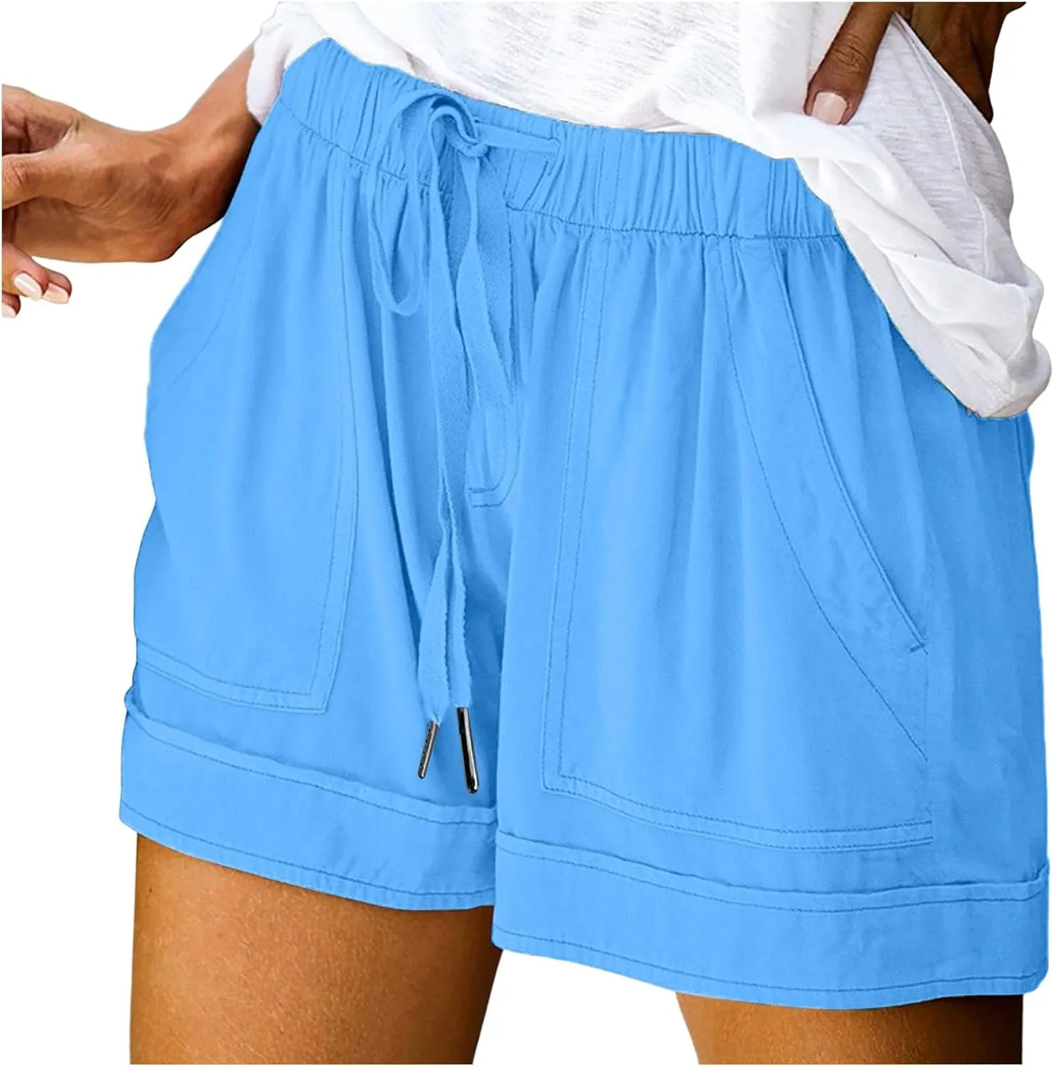 Shorts for Women Trendy 2025 Casual Summer Drawstring Shorts with Pockets Beach Loose Elastic Waist Vacation Clothes