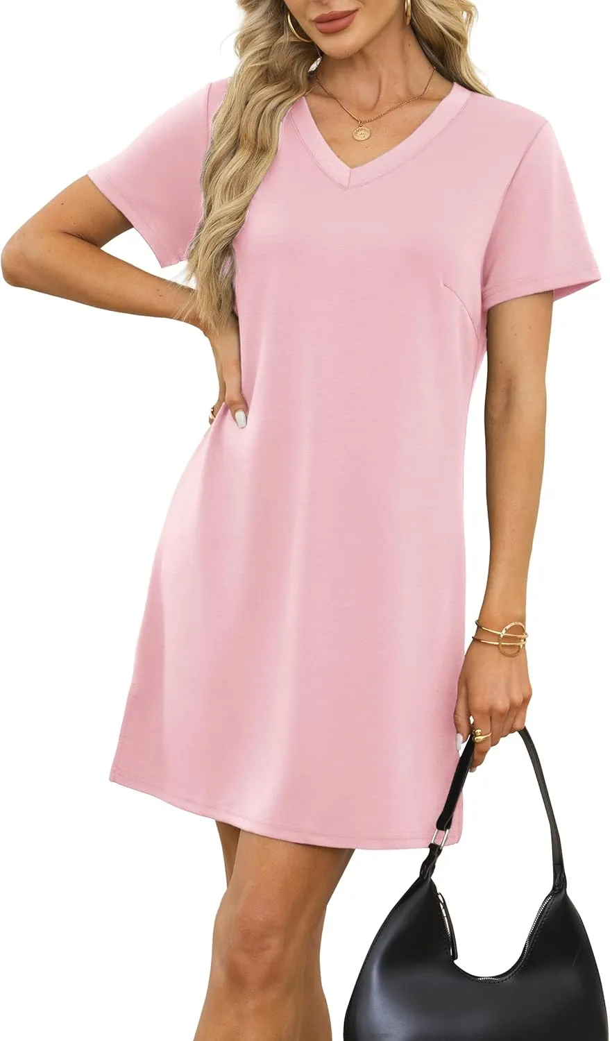 Summer Casual Dresses for Women 2025 Mini Vacation Dress V-Neck Short Sleeve Split Hem Beach Sundress