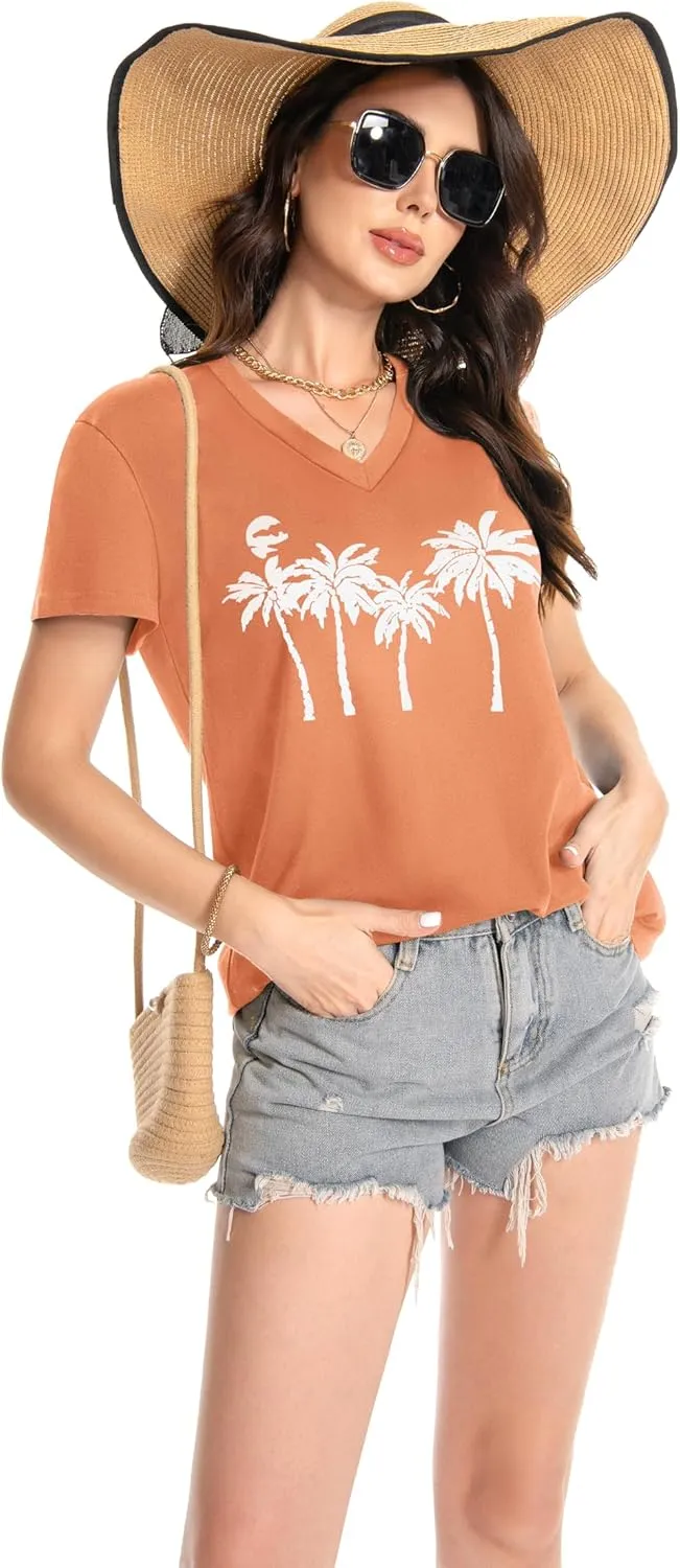 T Shirts for Women V Neck Short Sleeve Summer Casual Basic Tunic Tee Shirt