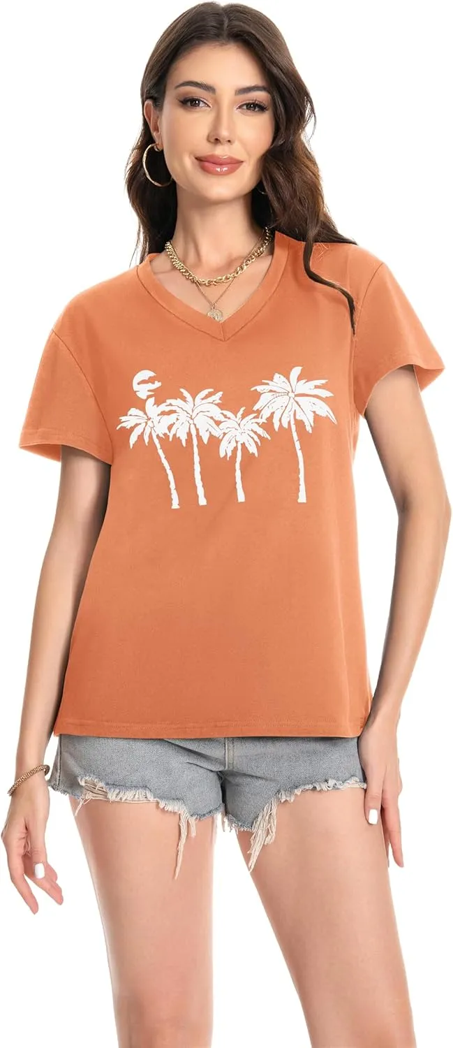 T Shirts for Women V Neck Short Sleeve Summer Casual Basic Tunic Tee Shirt