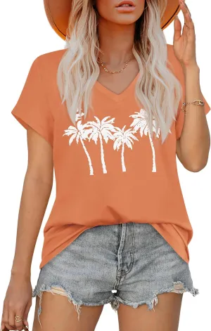 T Shirts for Women V Neck Short Sleeve Summer Casual Basic Tunic Tee Shirt