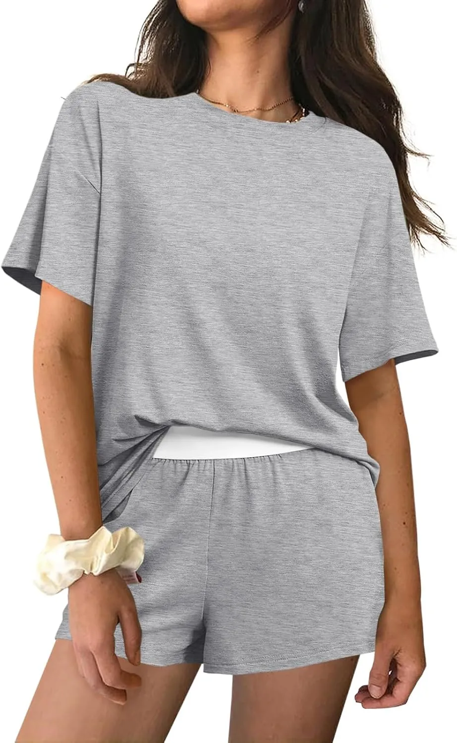 Tankaneo Womens Short Sets 2 Piece Summer Vacation Outfits Short Sleeve T-shirts Elastic Waist Shorts Matching Set