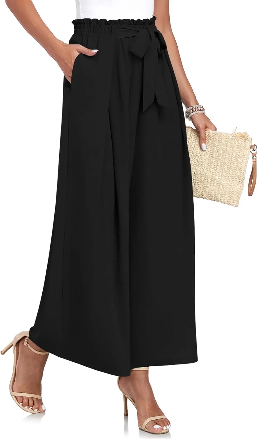 TAOHUADAO Wide Leg Pants for Women High Waisted Plus Size Palazzo Pants Casual Flowy Trousers with Pockets