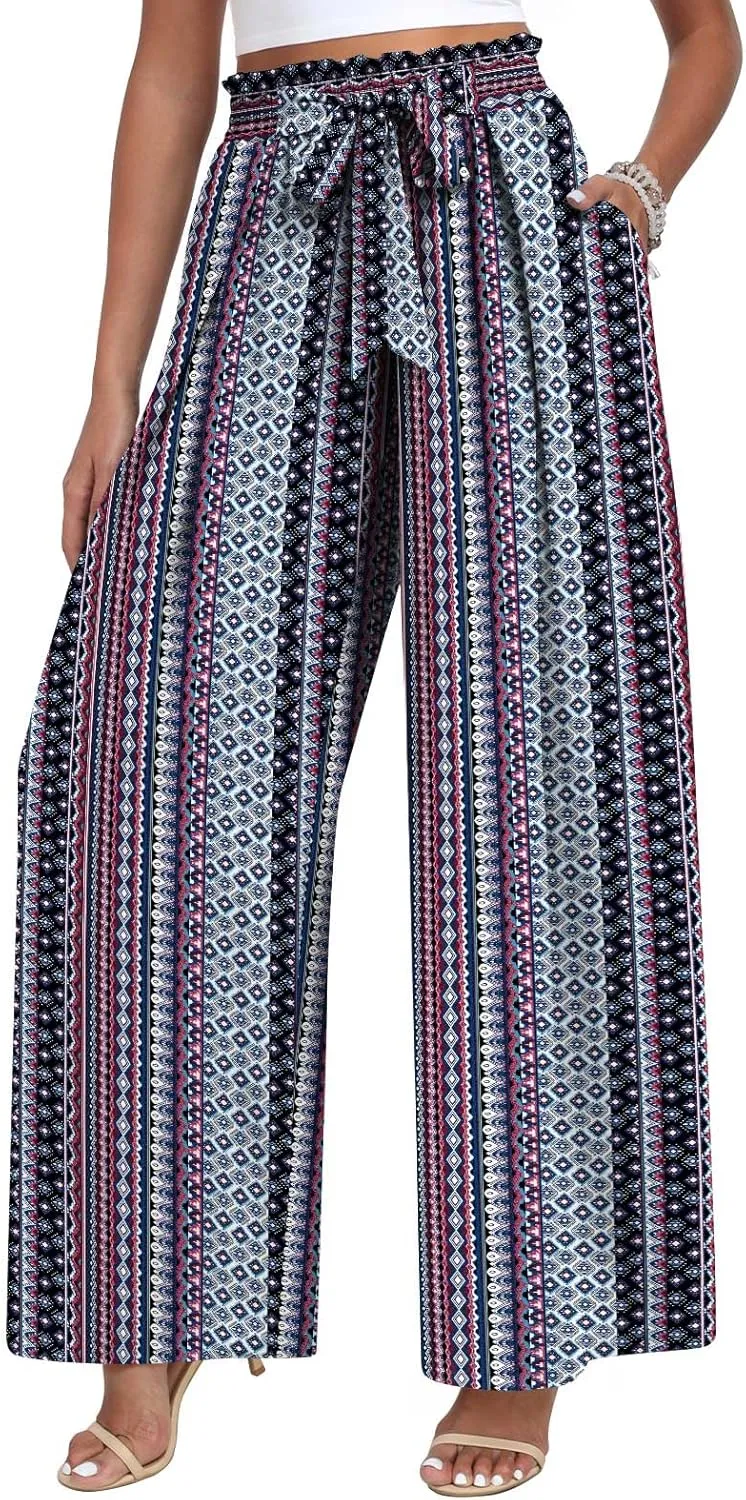 TAOHUADAO Wide Leg Pants for Women High Waisted Plus Size Palazzo Pants Casual Flowy Trousers with Pockets