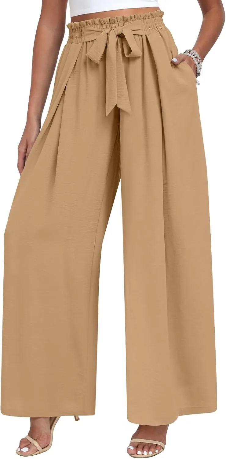 TAOHUADAO Wide Leg Pants for Women High Waisted Plus Size Palazzo Pants Casual Flowy Trousers with Pockets