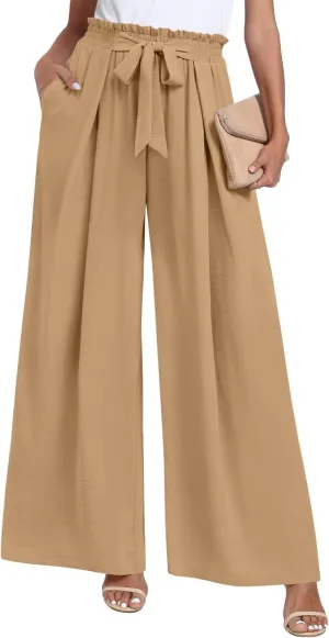 TAOHUADAO Wide Leg Pants for Women High Waisted Plus Size Palazzo Pants Casual Flowy Trousers with Pockets