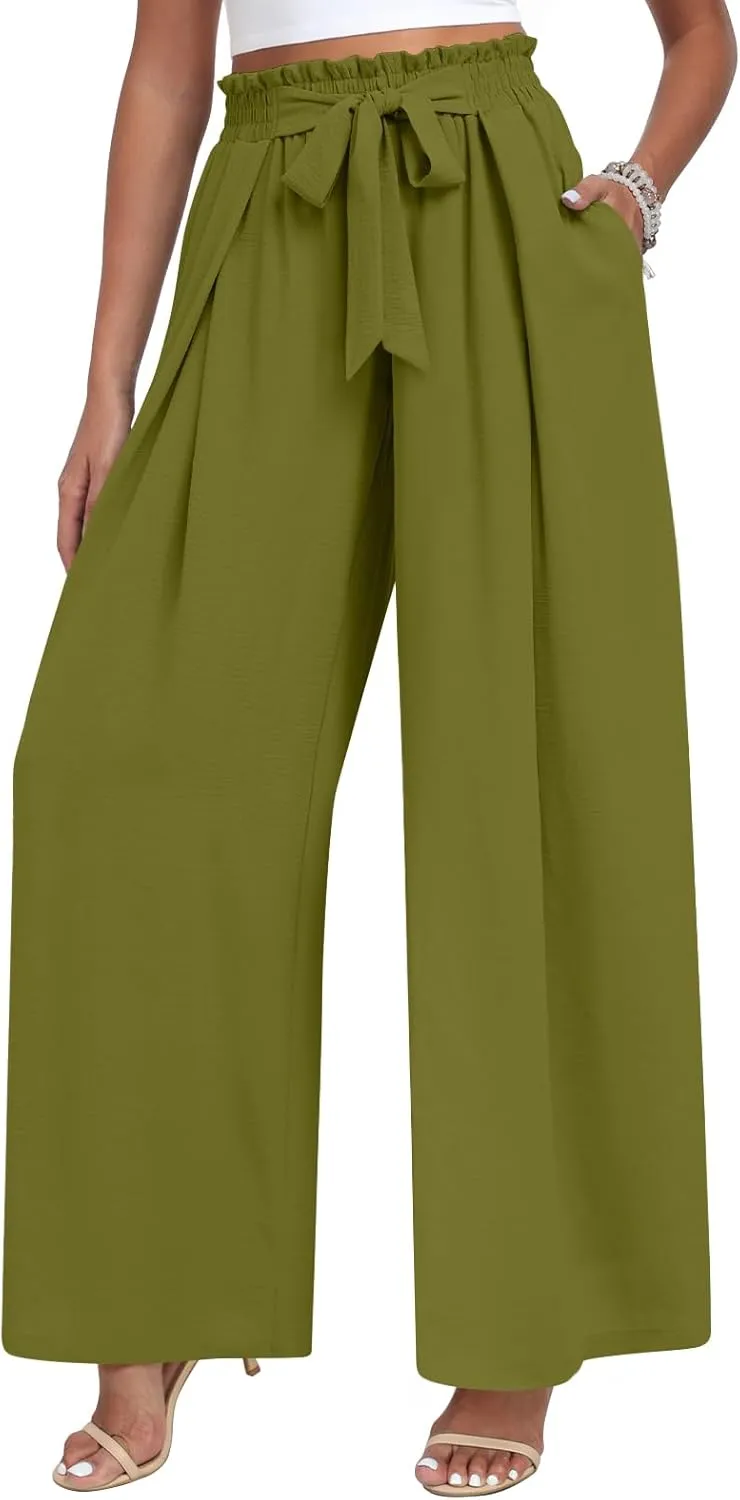 TAOHUADAO Wide Leg Pants for Women High Waisted Plus Size Palazzo Pants Casual Flowy Trousers with Pockets