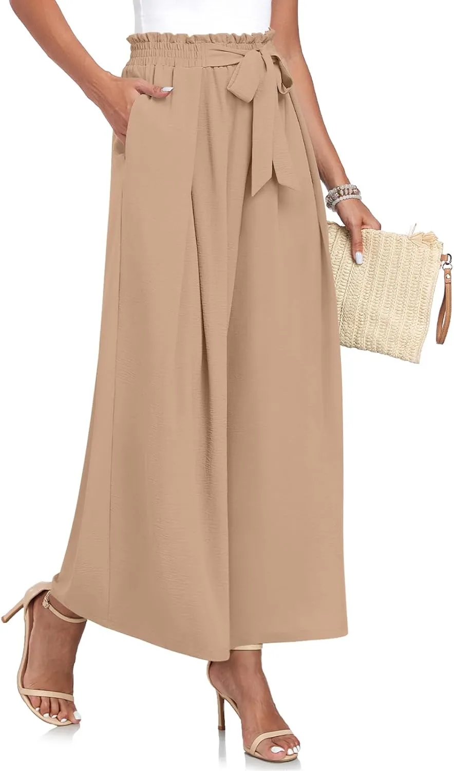 TAOHUADAO Wide Leg Pants for Women High Waisted Plus Size Palazzo Pants Casual Flowy Trousers with Pockets