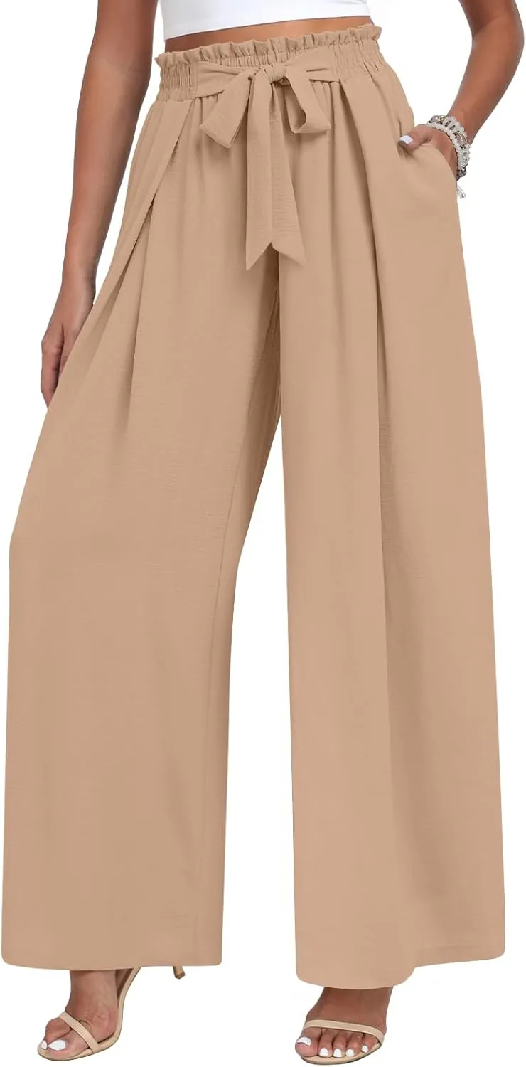 TAOHUADAO Wide Leg Pants for Women High Waisted Plus Size Palazzo Pants Casual Flowy Trousers with Pockets
