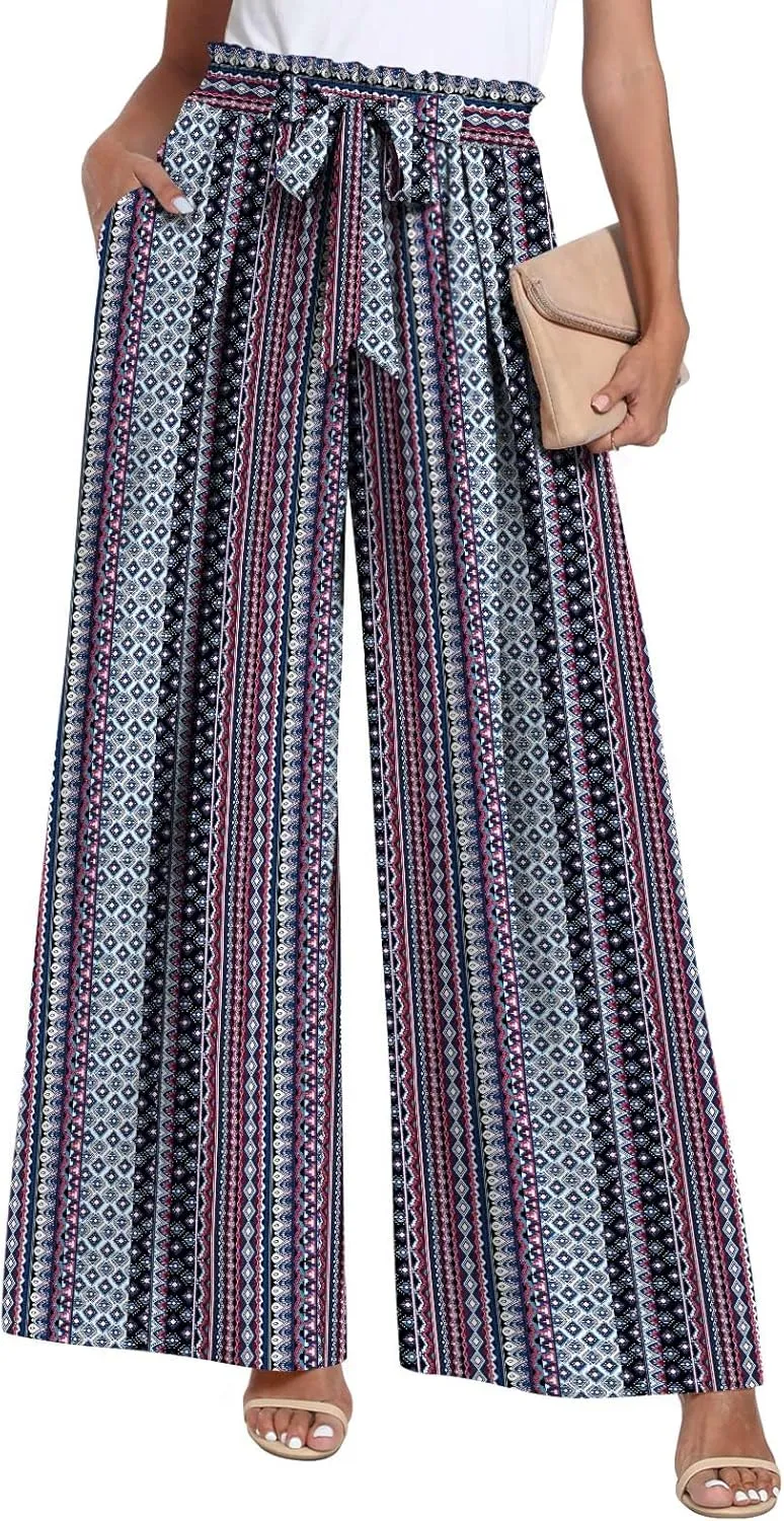 TAOHUADAO Wide Leg Pants for Women High Waisted Plus Size Palazzo Pants Casual Flowy Trousers with Pockets