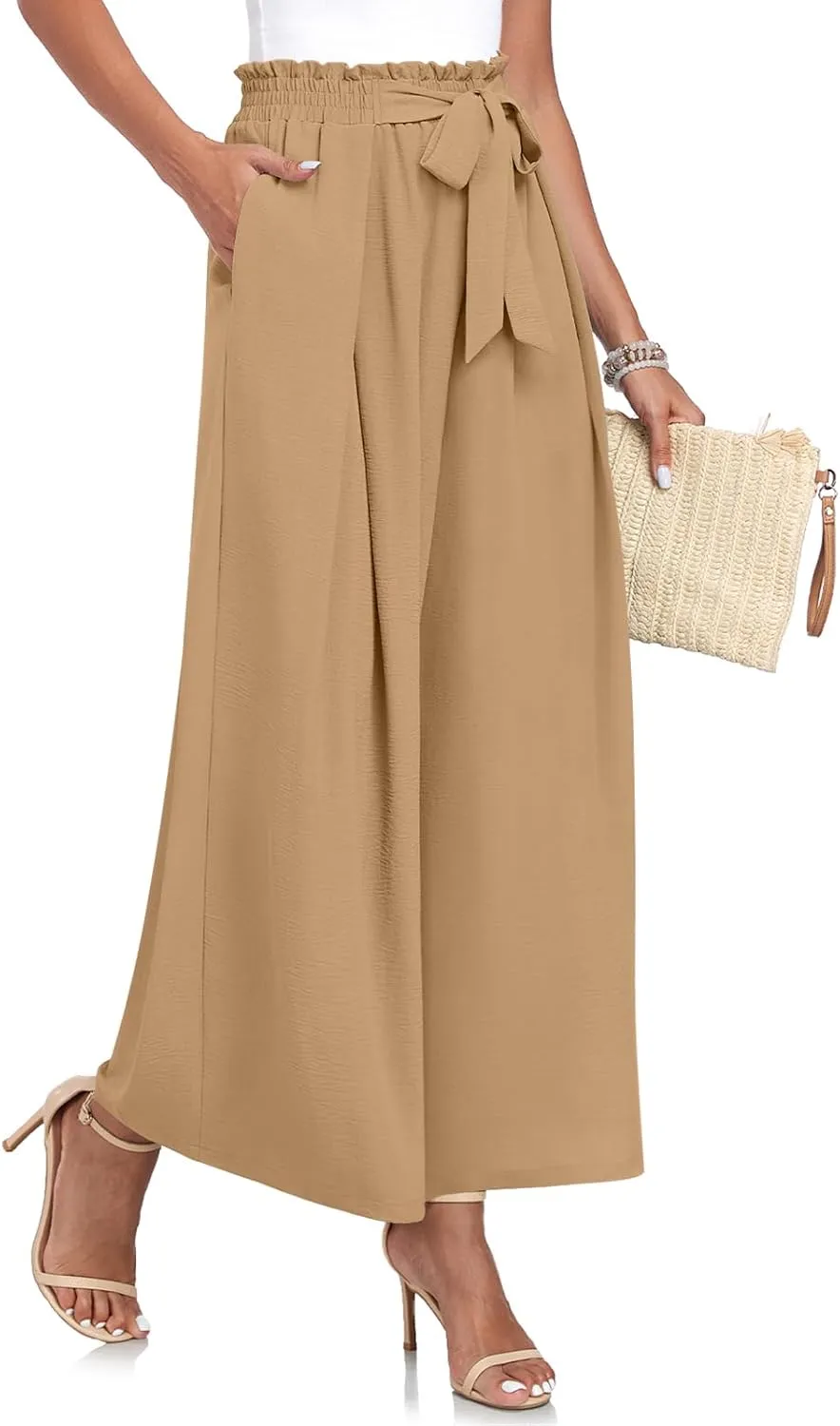 TAOHUADAO Wide Leg Pants for Women High Waisted Plus Size Palazzo Pants Casual Flowy Trousers with Pockets