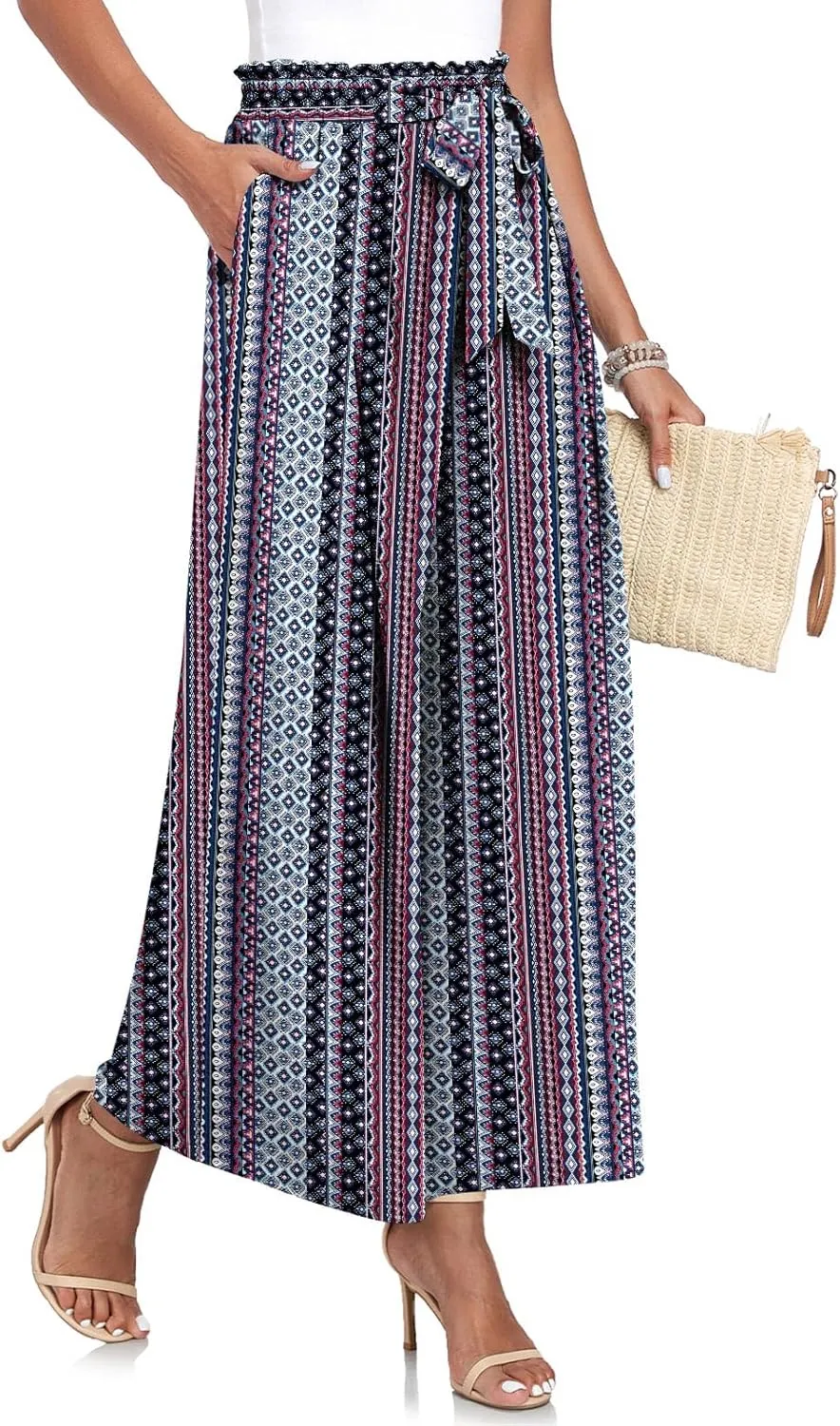 TAOHUADAO Wide Leg Pants for Women High Waisted Plus Size Palazzo Pants Casual Flowy Trousers with Pockets