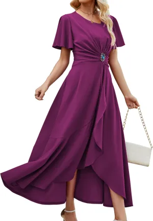 Wedding Guest Dresses for Women Have Pockets Cocktail Dress Ruffle Sleeve A Line Evening Party Formal Dresses for Women