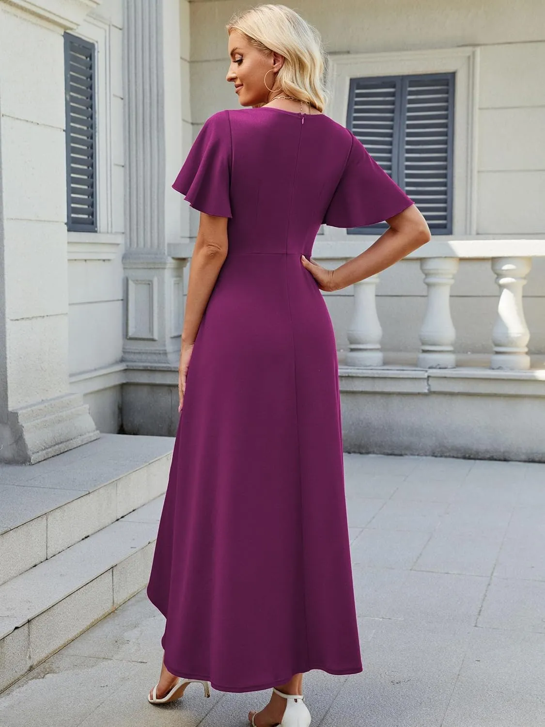 Wedding Guest Dresses for Women Have Pockets Cocktail Dress Ruffle Sleeve A Line Evening Party Formal Dresses for Women