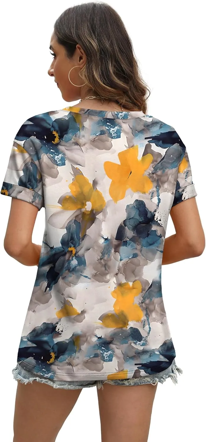 WEESO Womens T Shirts Short Sleeve Summer Tops Cute V Neck Casual Blouses