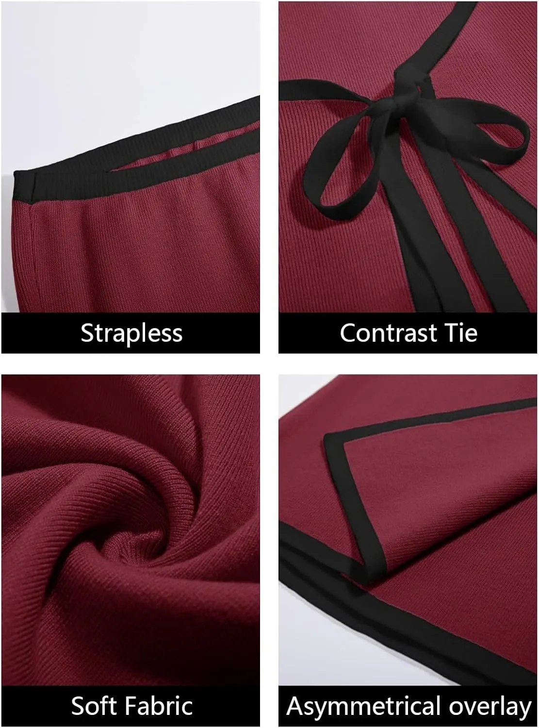 Wenrine Womens Sexy Tube Top Dress Strapless Self Tie Wrap Asymmetrical Hem Knit Summer Party Mini Dresses