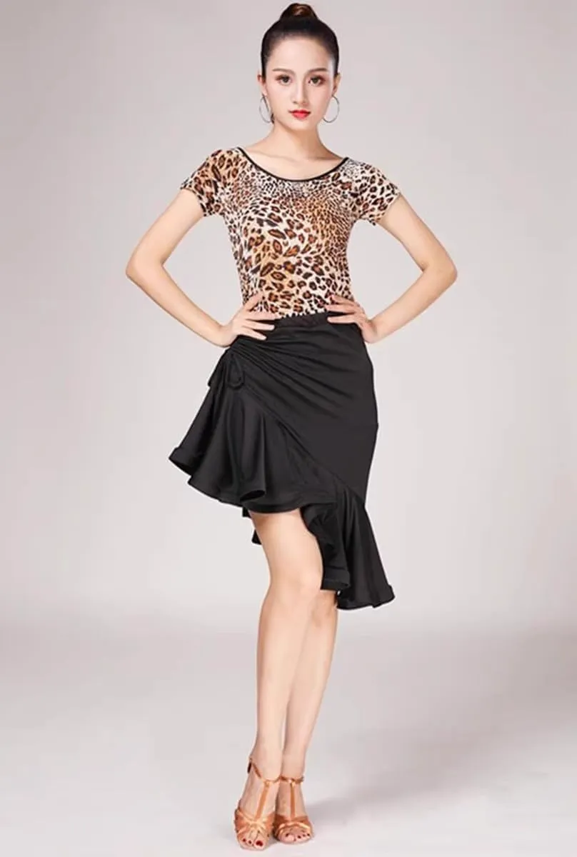 Women Latin Dance Mini Skirt Ballroom Salsa Rumba Training Skirt Skater Costume Ruffle Swing Skirt with Shorts