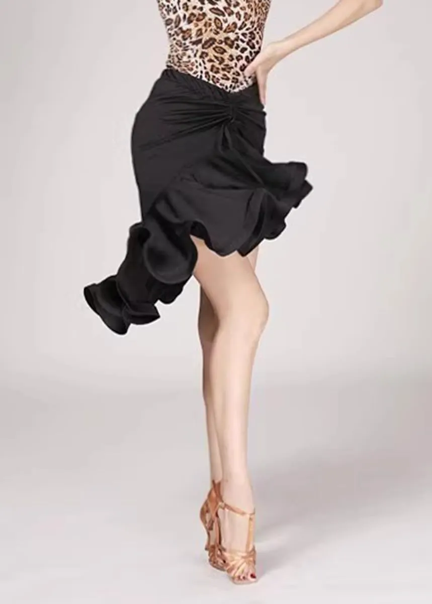 Women Latin Dance Mini Skirt Ballroom Salsa Rumba Training Skirt Skater Costume Ruffle Swing Skirt with Shorts