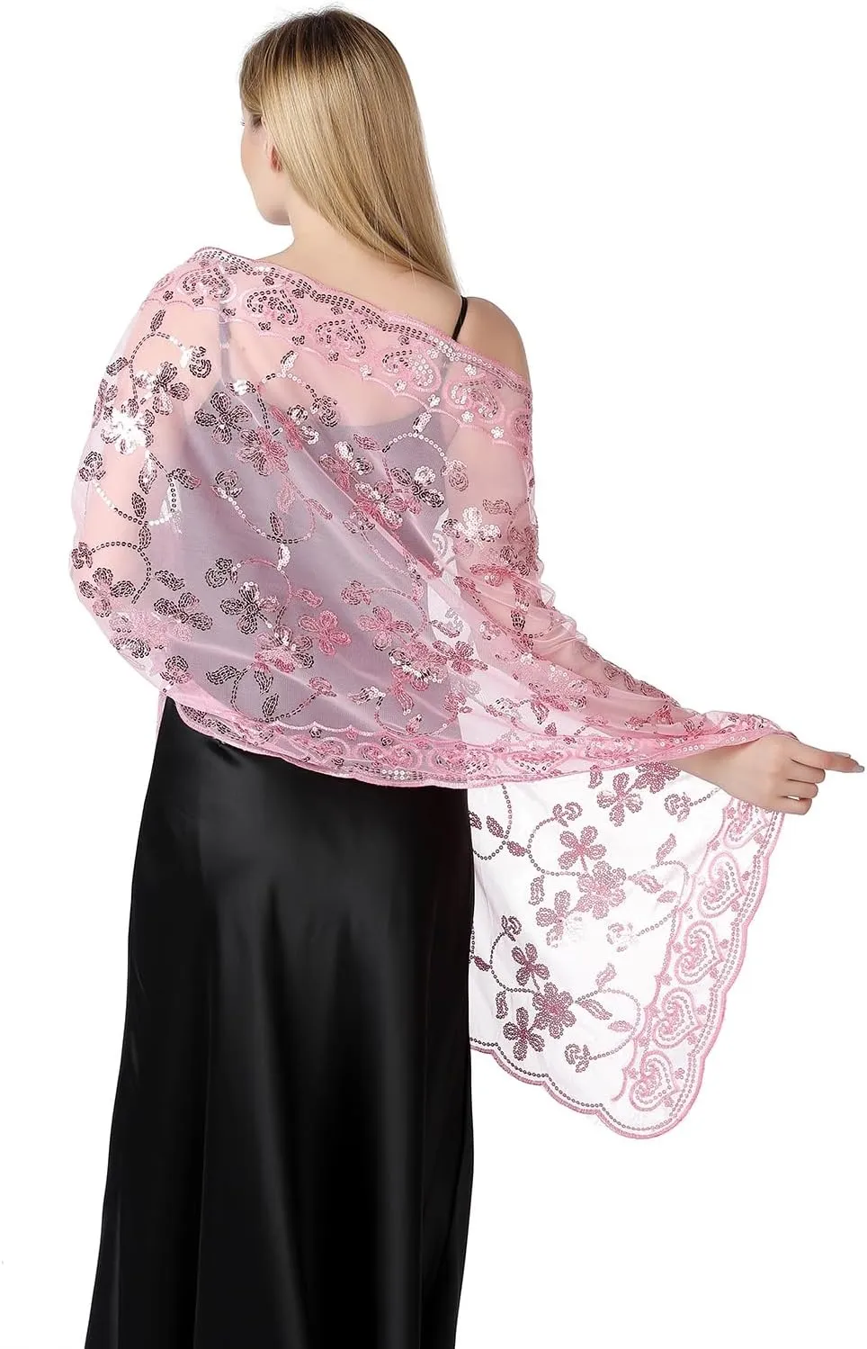 Women's 1920s Sequin Shawl Wraps Fringe Glittering Cape Scarf For Evening Wedding Party