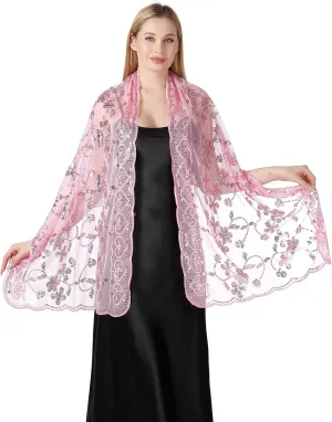 Women's 1920s Sequin Shawl Wraps Fringe Glittering Cape Scarf For Evening Wedding Party