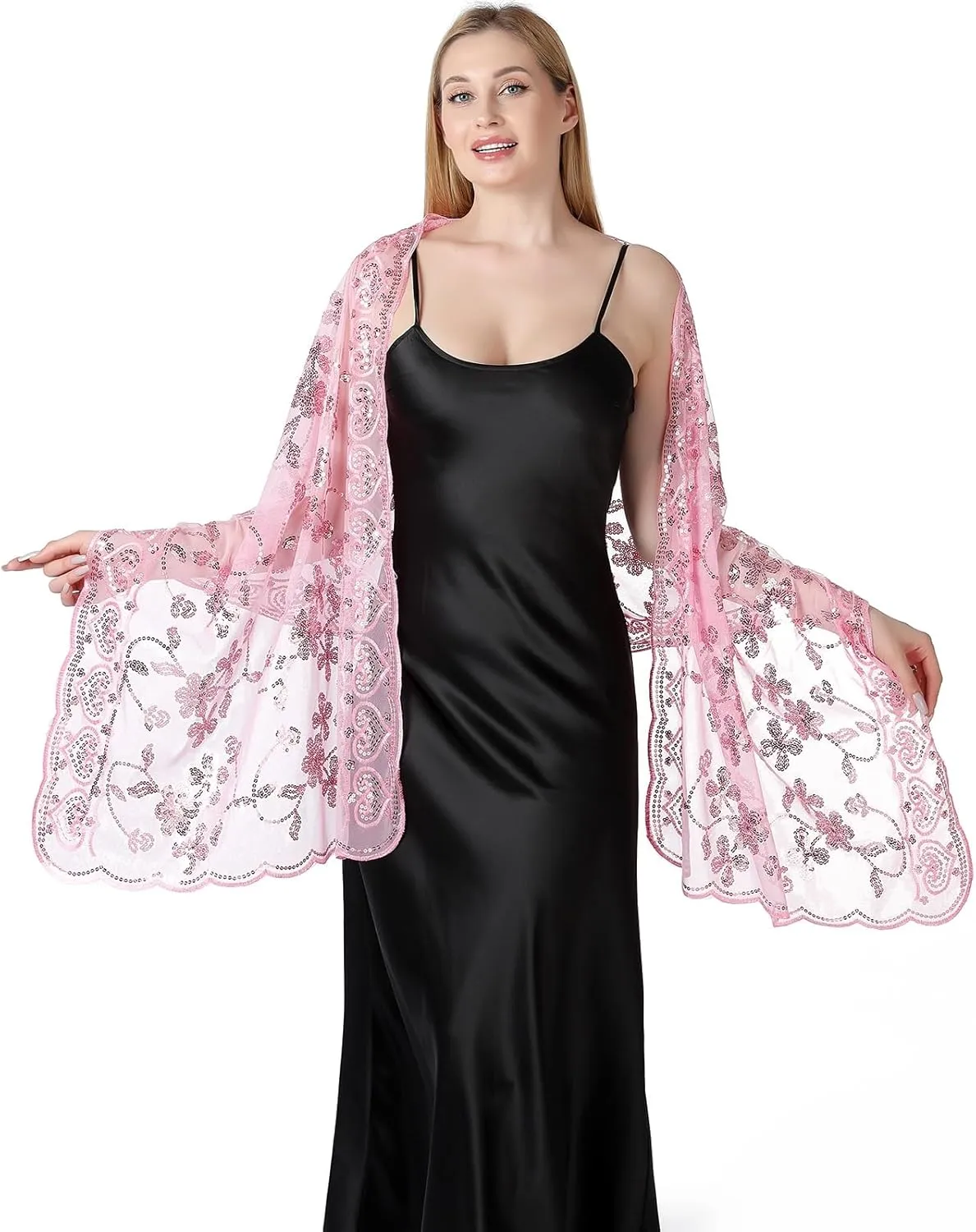 Women's 1920s Sequin Shawl Wraps Fringe Glittering Cape Scarf For Evening Wedding Party