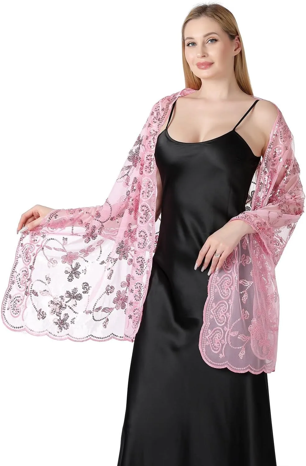 Women's 1920s Sequin Shawl Wraps Fringe Glittering Cape Scarf For Evening Wedding Party