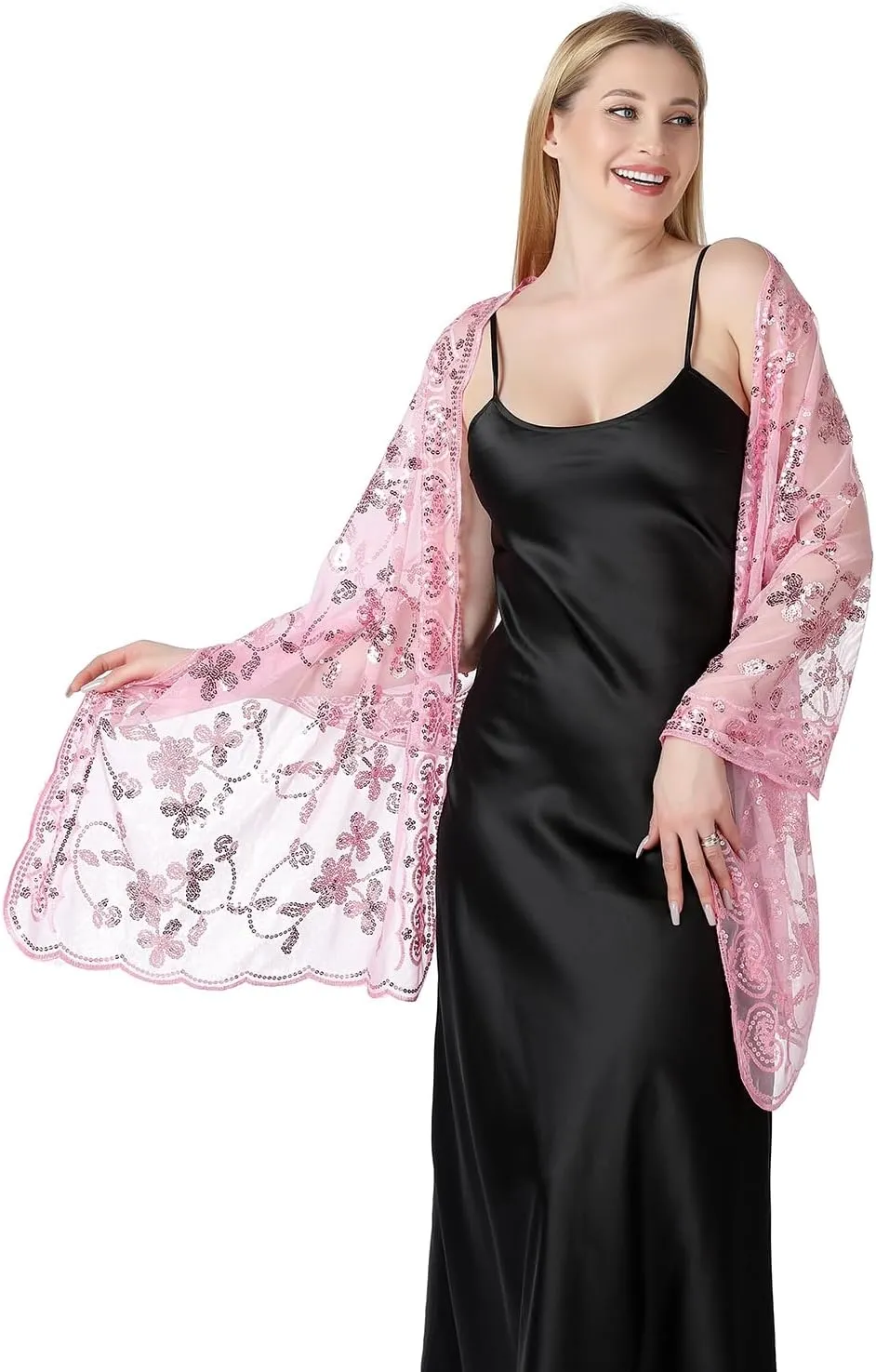 Women's 1920s Sequin Shawl Wraps Fringe Glittering Cape Scarf For Evening Wedding Party